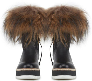 Tiber Mid Calf Leather Boot w Mongolian Fur