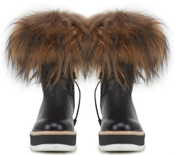 Tiber Mid Calf Leather Boot w Mongolian Fur