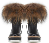 Tiber Mid Calf Leather Boot w Mongolian Fur